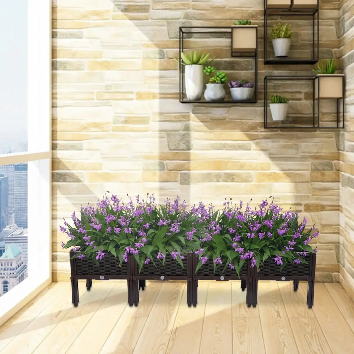4-Piece Set Elevated Garden Boxes,Raised Planting Beds for Flowers/Herbs,Durable PP Rectangular Planters for Patio/Balcony/Yard from PriceLows™