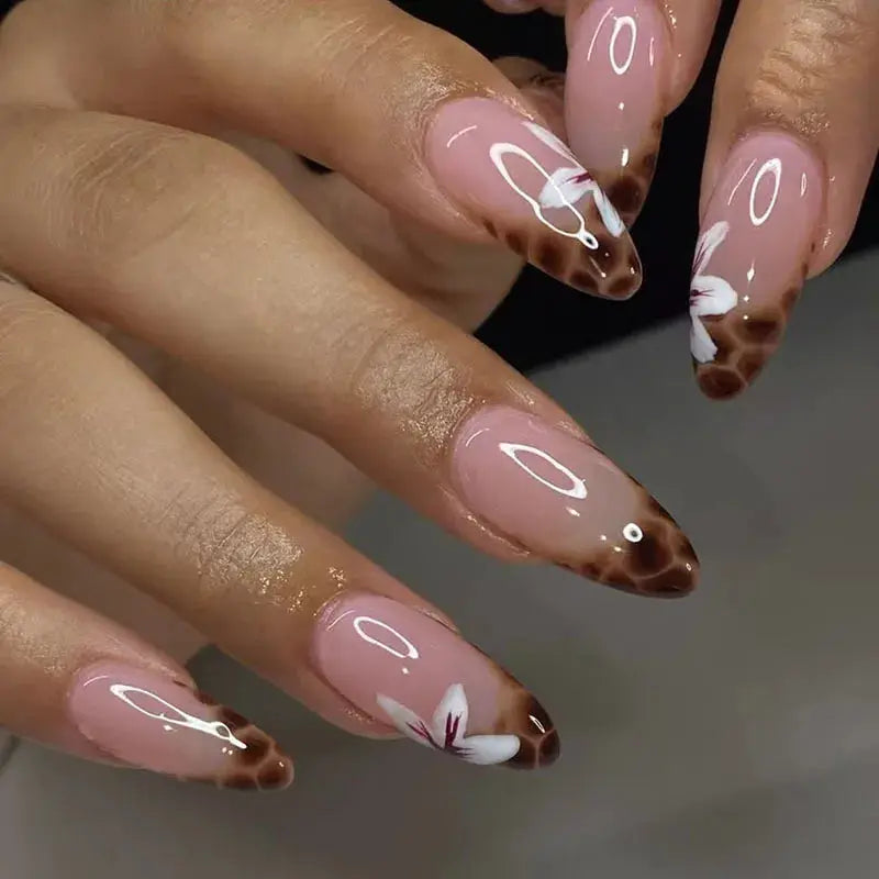 Press On Nails | Almond Shape | French Tips | 24 Piece Set