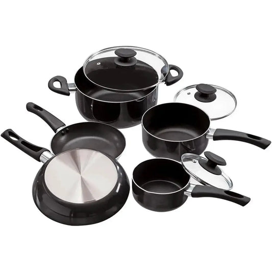 Grey 8Pcs Elements Nonstick Cookware Set PFOA Free Tempered Glass Lid With Steam Vent Kitchen Pots Pans from PriceLows™