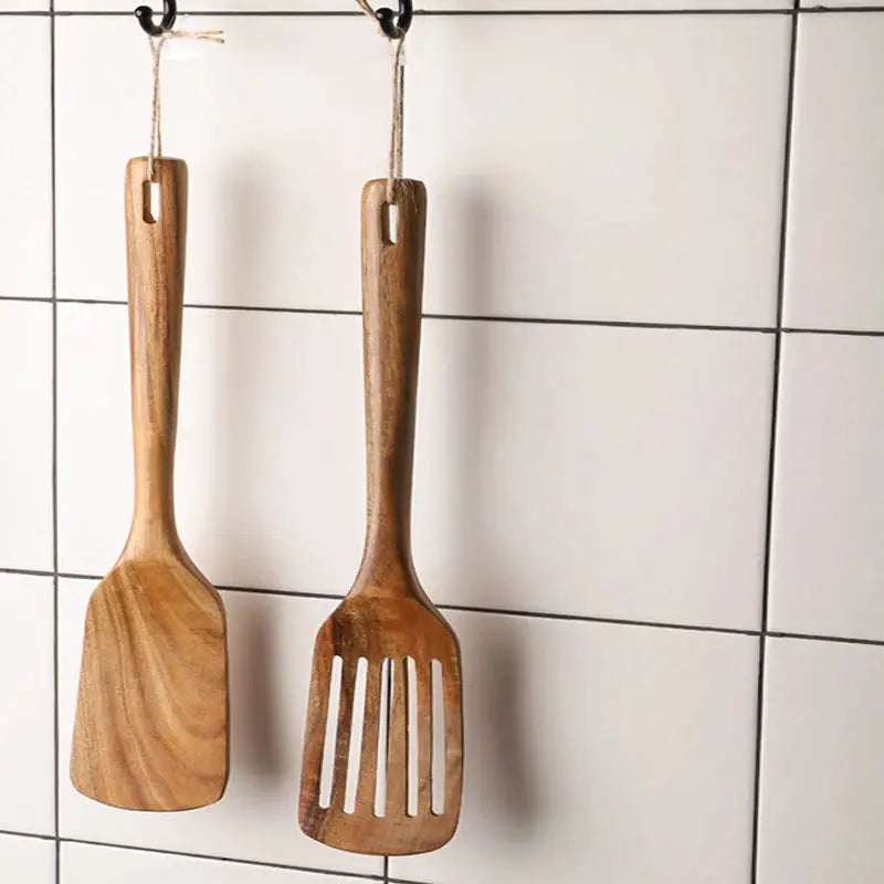 Teak Spatula Set Of 2 Wooden Spatula For Cooking Nonstick Cooking Utensils Long Handle Heat Resistant Slotted Turner Cookware from PriceLows™