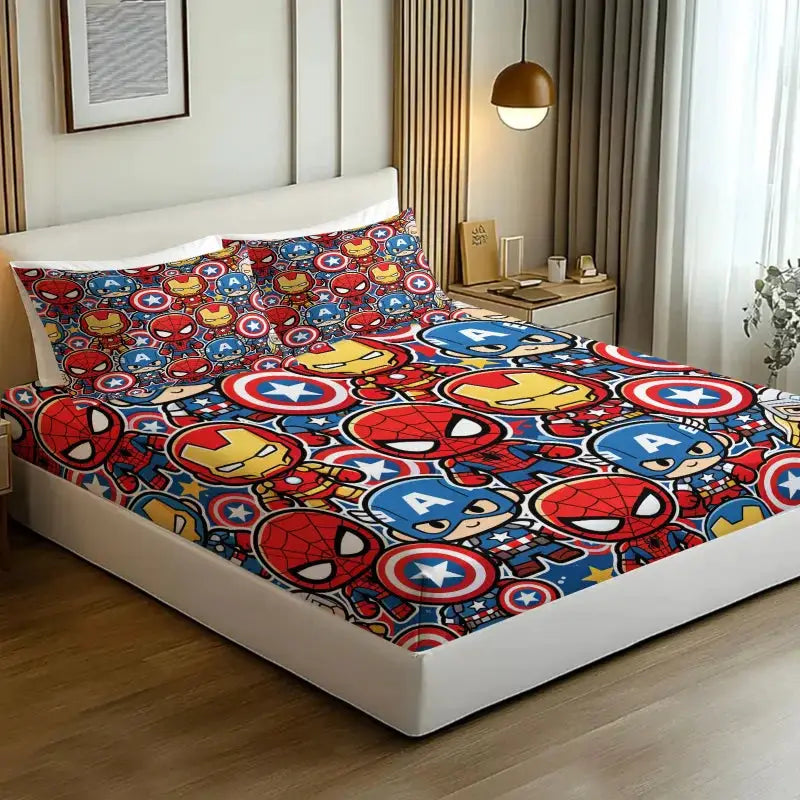 Cute Chibi Marvel Heroes Fitted Sheet Set Bed Sheet Set Bedding Set No Fillers for Teens Bedroom Living Room Decor from PriceLows™