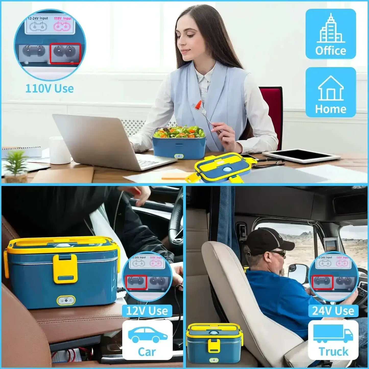 1.8L Electric Lunch Box 60W Food Heated 12V-24V 2-In-1 Portable Food Warmer Heater for Car/Truck/Home Self in-car Heating Box from PriceLows™