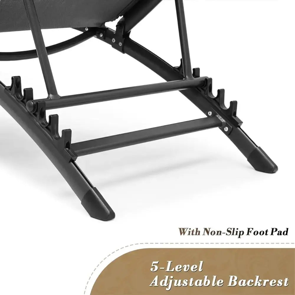 5-Level Adjustable Pool Lounge Chair with Side Table, Grey, Outdoor Sun Lounger for Patio and Poolside Comfort from PriceLows™