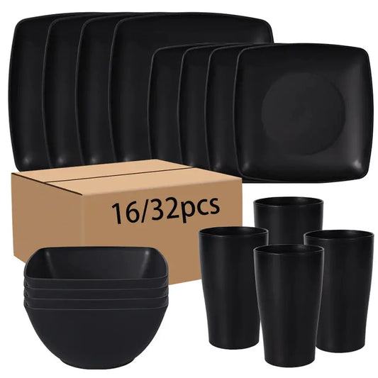 Square Tableware Set | Dishwasher Safe | Square Bowls Plates | 16 Or 32 Sets
