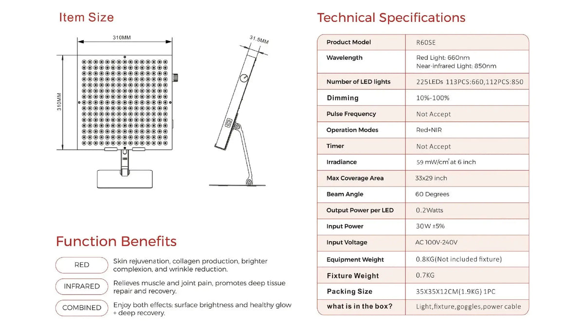 LED Red Panel Light | 660nm 850nm | Adjustable Brightness | Desktop Use