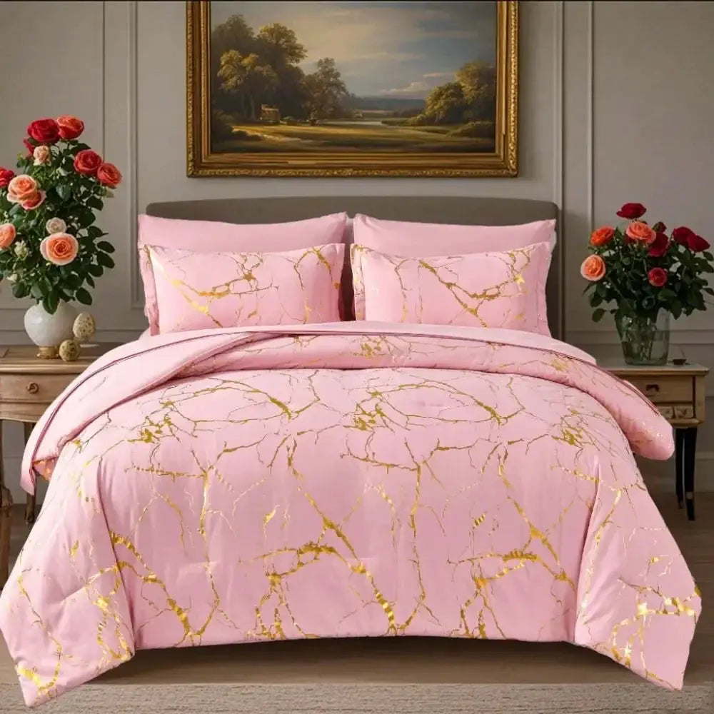 And Gilded Comforter Sets Queen, 7 Pcs 100 Microfiber, Soft And Comfortable Summer Bedding Set, Hotel Bedroom Room Decor,Bed In from PriceLows™