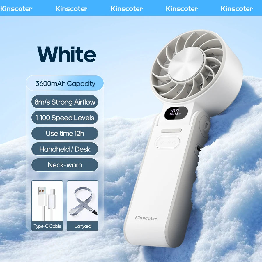 Handheld Fan | 3600mAh Battery | Foldable Portable | 100 Speed Levels
