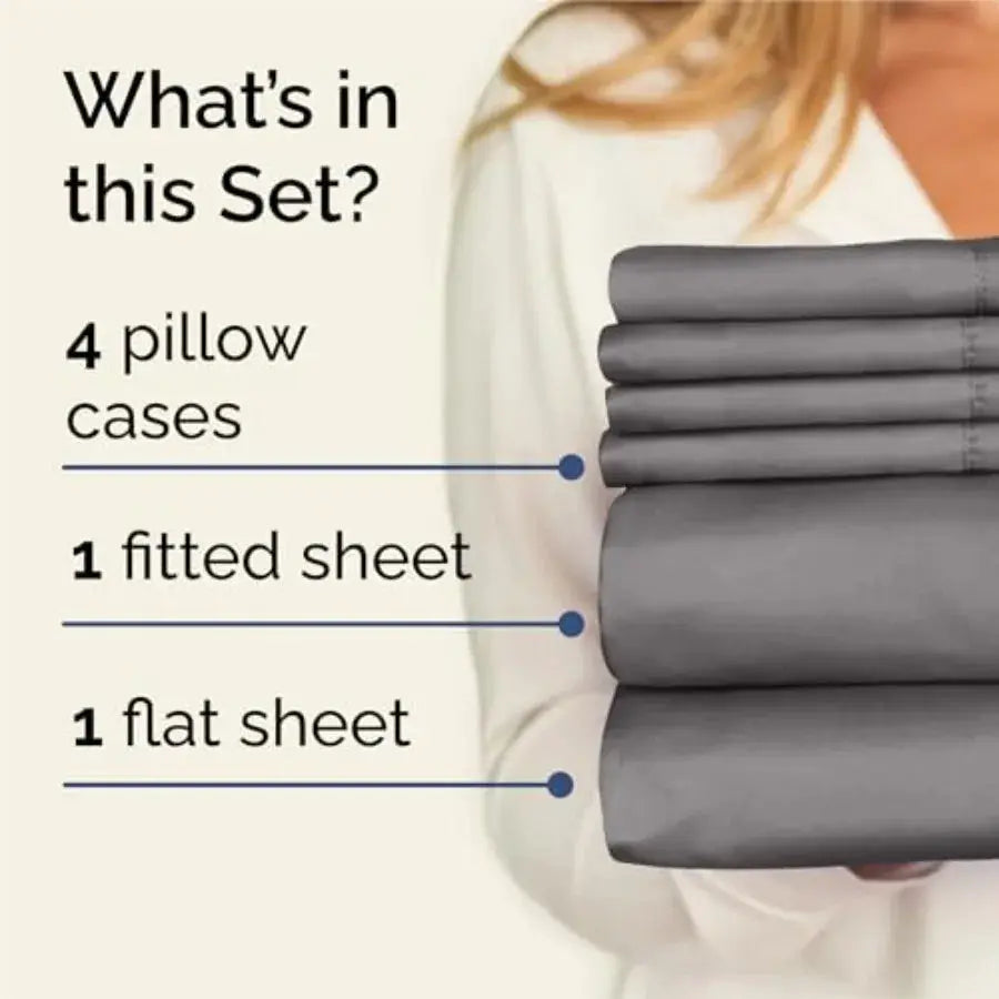 6 Pcs Sheet Set - Comfy, Breathable Cooling - Hotel Luxury Bedding for Women, Men,,Teens - 1 Flat 1 Fitted Sheet 4 Pillowcases from PriceLows™