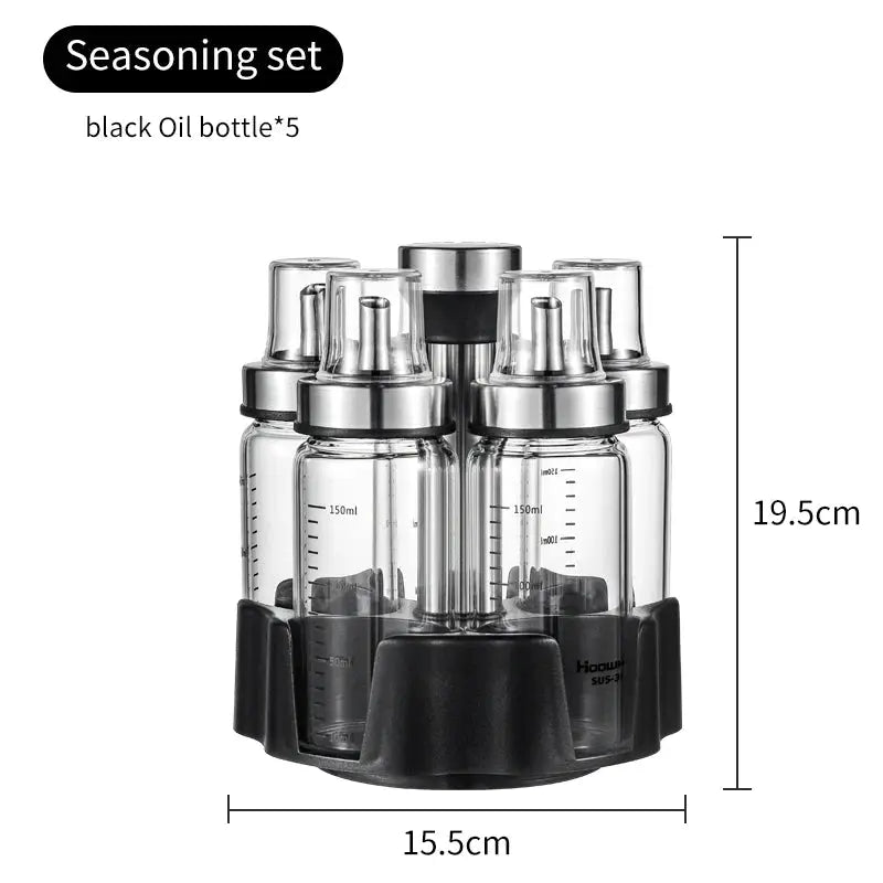 Rotating Seasoning Bottle Set | Glass Spice Jars | Rotating Rack | Various Sizes