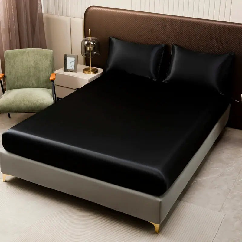 Black Satin Sheet Set | Soft Polyester | Deep Pocket Design | Twin To King