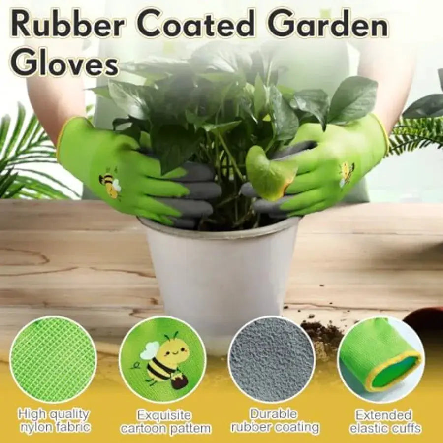 gardening gloves for outdoor yard work, soft rubber-coated grip, durable fabric, vibrant colors, breathable and snug fit from PriceLows™