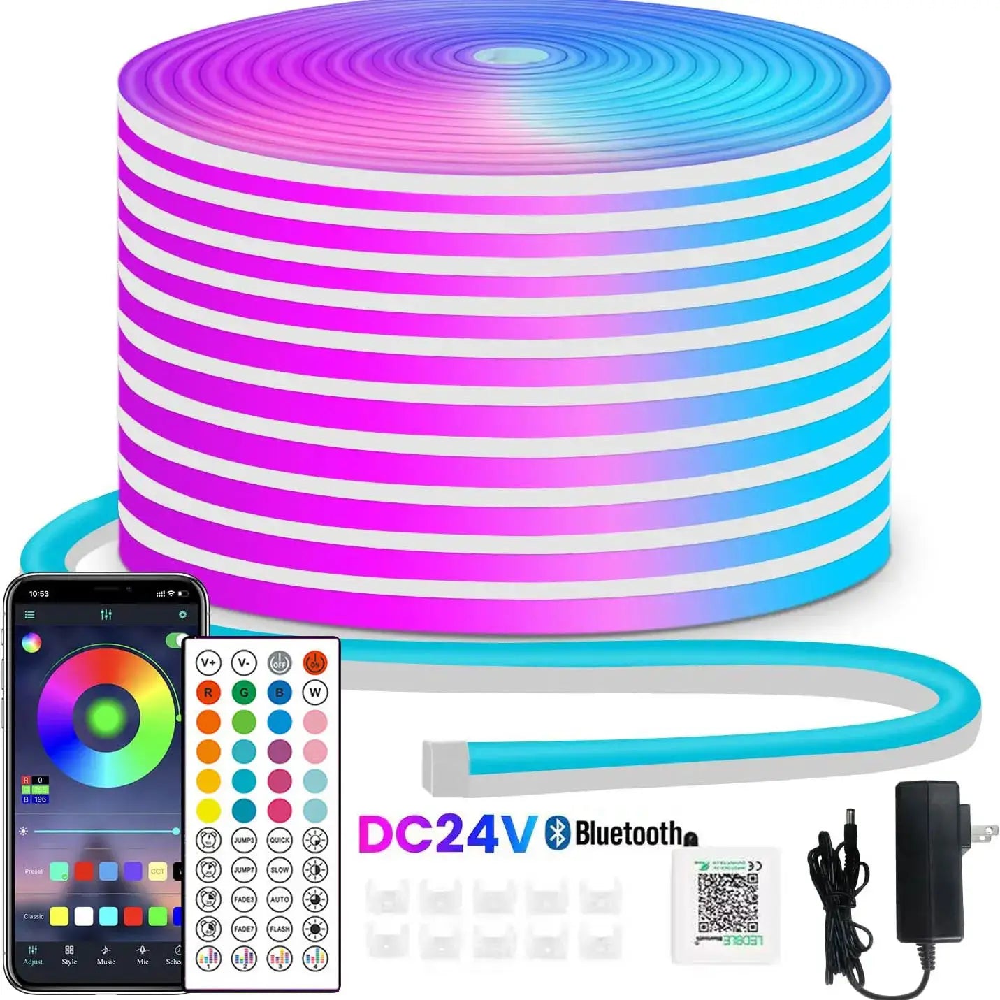 Outdoor Rgb Neon Led Lights Strip 24V 15 Meters 20 Meter 5 Meters 10M Bluetooth App Remote Control Neon Outside Christmas Light from PriceLows™