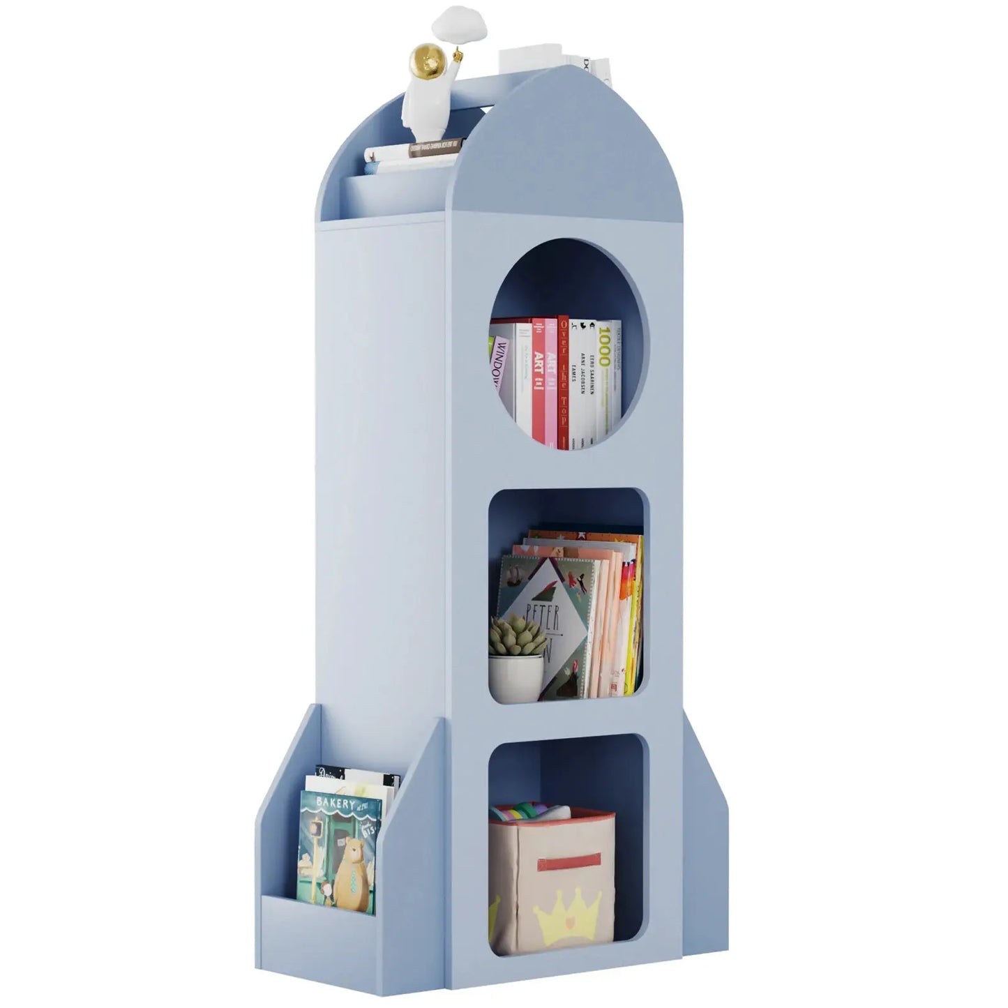 3-Tier Rocket Baby Book Shelf Side shelves, Wood Open Toddler Bookcase, Kids Bookshelf & Toy Storage, Spacious Display Organizer from PriceLows™