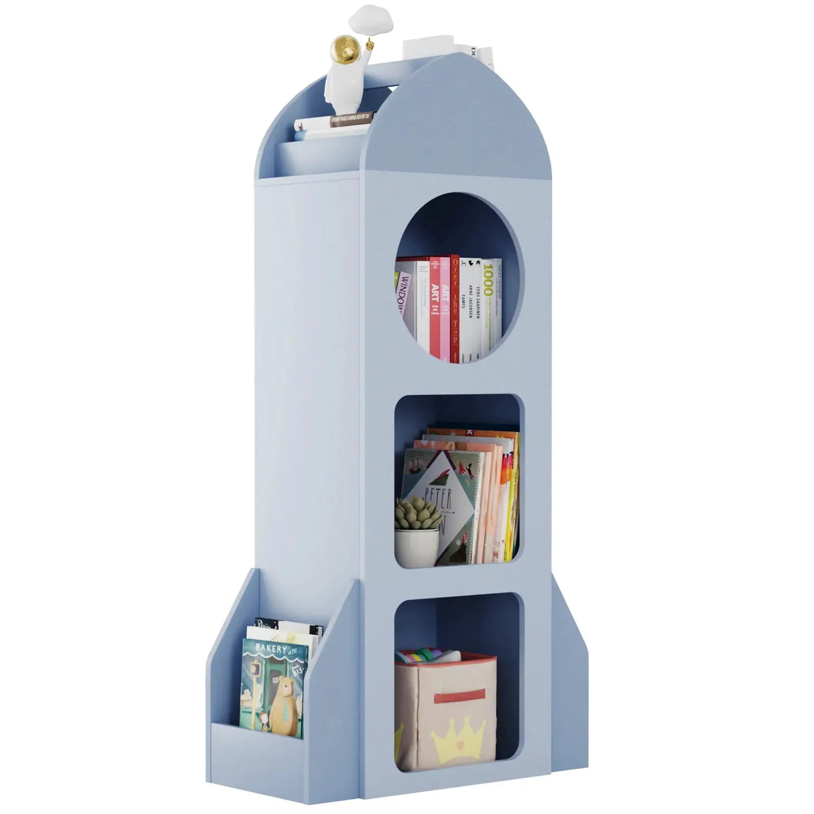 3-Tier Rocket Baby Book Shelf Side shelves, Wood Open Toddler Bookcase, Kids Bookshelf & Toy Storage, Spacious Display Organizer from PriceLows™