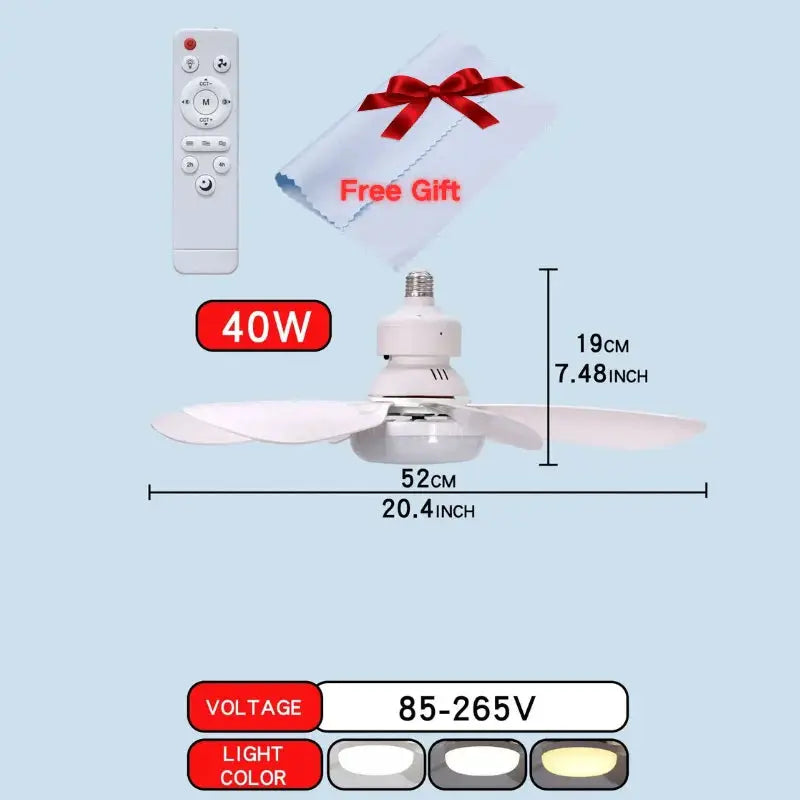Ceiling Fan With Light | 40W LED Light | E27 Base | 52cm Blade