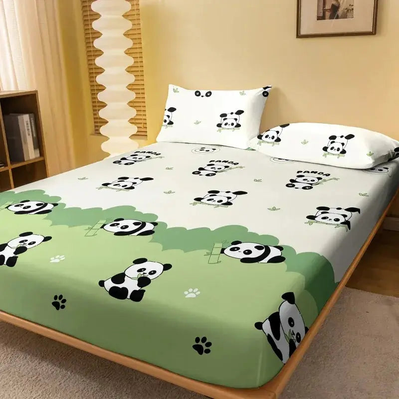 1 Cartoon Cute Plant Flower panda printed matte Fitted Sheet, bedroom printed bed cover, bedding (excluding pillowcases) from PriceLows™