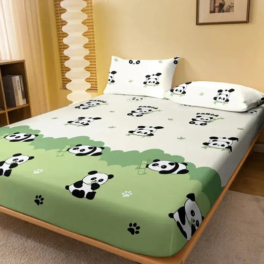 1 Cartoon Cute Plant Flower panda printed matte Fitted Sheet, bedroom printed bed cover, bedding (excluding pillowcases) from PriceLows™