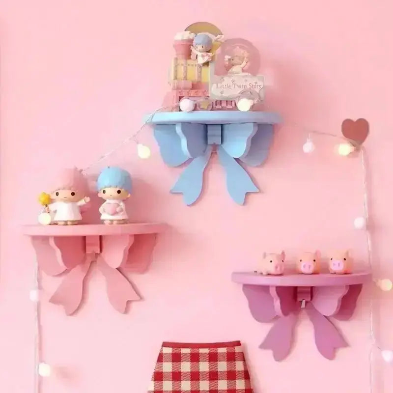 1 Pcs Wooden Decorative Shelves Girls' Room Organizer Holder Pink Wall Shelf Decor Frame Bows Decoration Wooden Storage Rack from PriceLows™