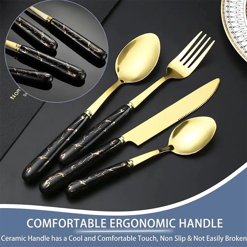 LMETJMA 24 Pcs Flatware Set Stainless Steel Knives Forks Spoons Cutlery Set Service for 6 Kitchen Utensil Tableware Set JT378 from PriceLows™