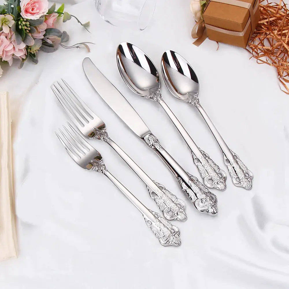 30 Pieces Gold Plated Luxury Cutlery Set Stainless Steel Vintage Western Tableware Sliver Knife Spoon Fork Set Kitchen Utensils from PriceLows™