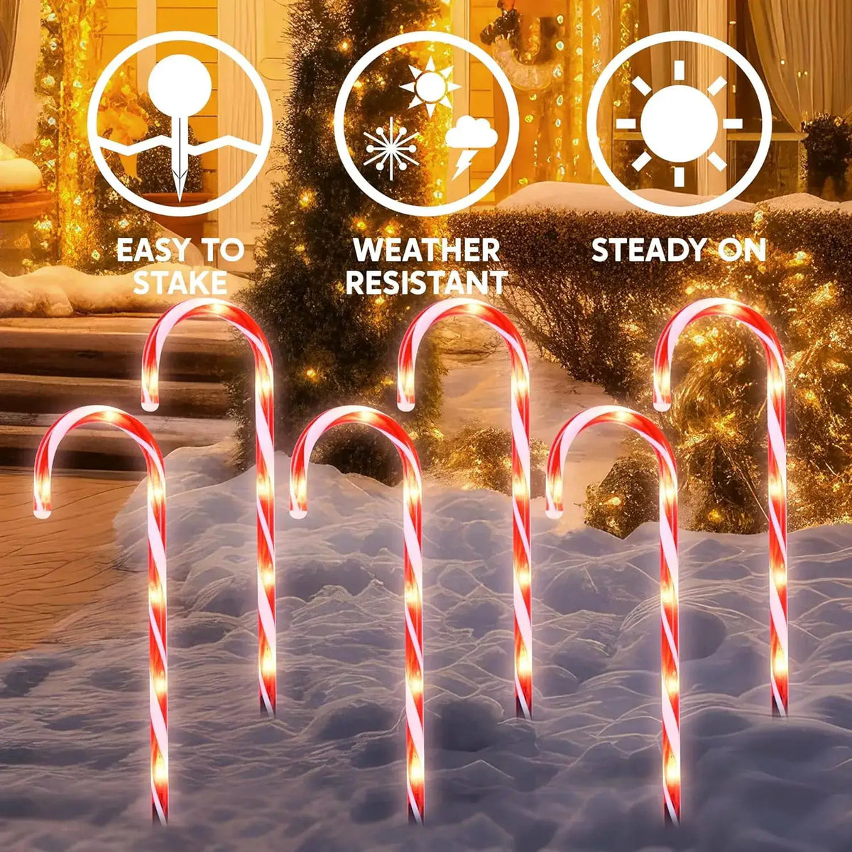 Candy Cane Pathway Markers | 16 Inch | Warm White Lights | Set Of 12