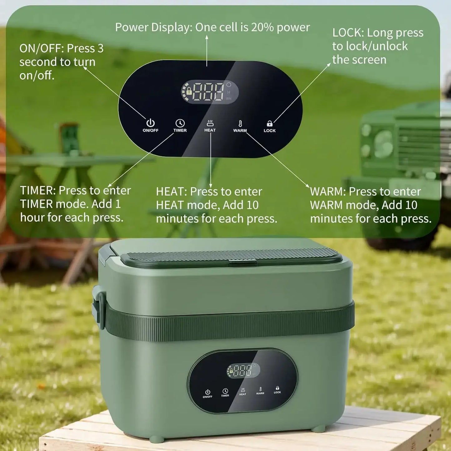 18000mAh Battery Powered Cordless Heated Lunch Box - 5-Sided Self-Heating, Smart Timer, 6.3 Cups, Leak-Proof, Portable for Work, Travel, Commuters from PriceLows™