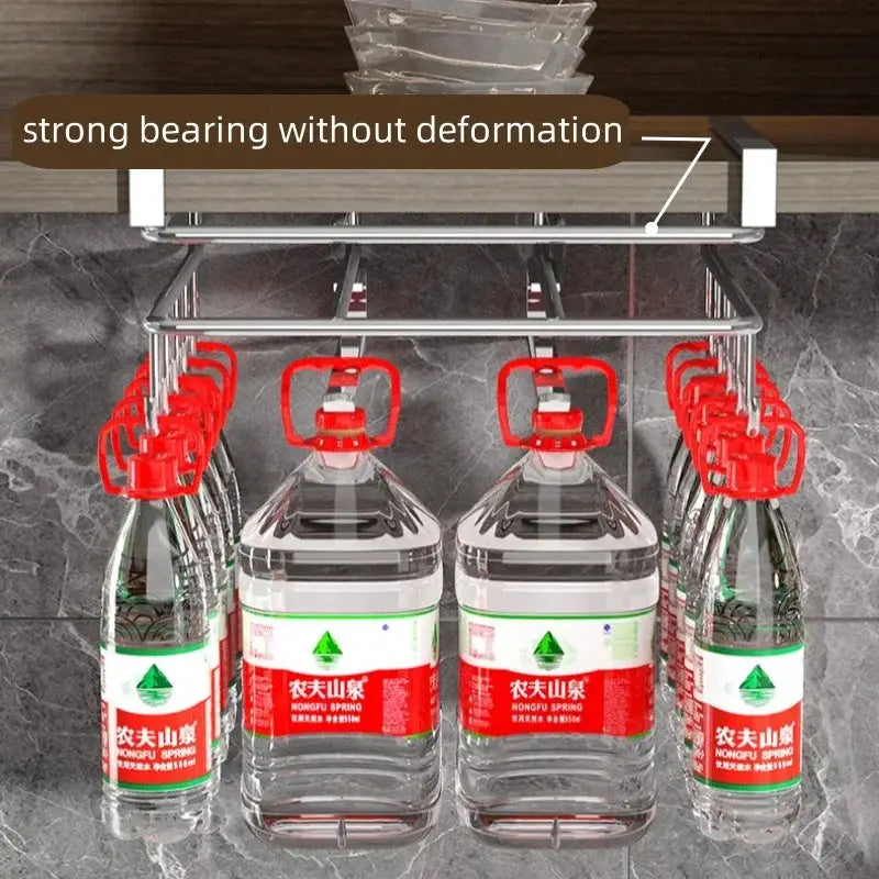 Stainless Steel Hanging Kitchen Storage Rack with Hooks Utensils Holder Shelf from PriceLows™