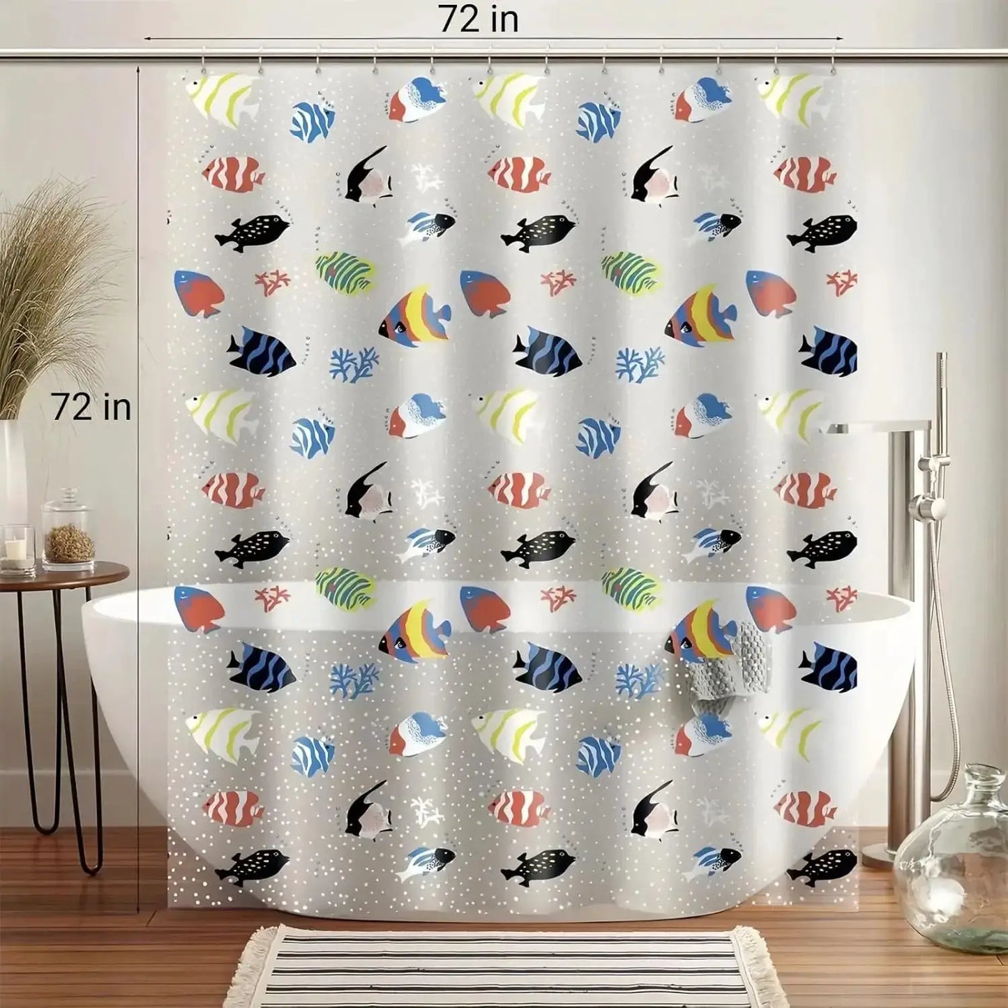 Tropical fish shower curtain, made of PEVA, colorful ocean pattern - transparent bathroom decor with durable metal grommets from PriceLows™