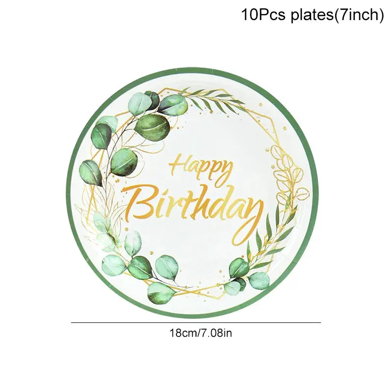 Eucalyptus Leaf Tableware Set | Paper Plate Cups Napkins | Kids And Adults Party Supplies