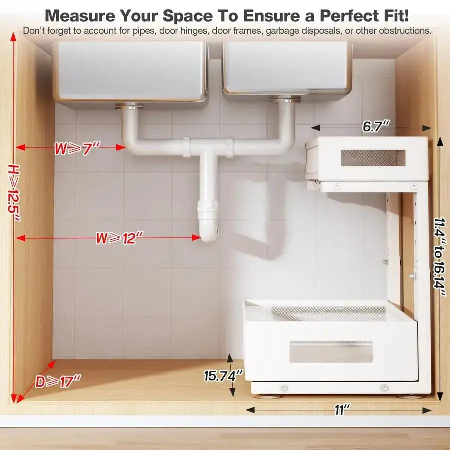 Under Sink Storage Organizer, Large 2Tier Elegant Mesh Pull Out Shelf for Kitchen and Bathroom Cabinet Organization, LShaped and from PriceLows™