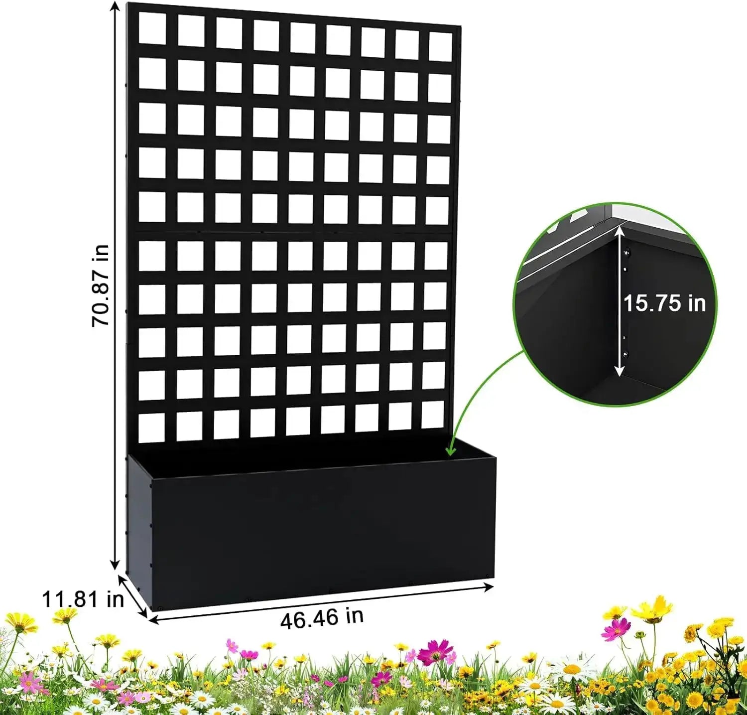 Metal Raised Garden Bed with Trellis, Privacy Planter with Privacy Screen & Drainage Holes, Outdoor Planter Box Standing from PriceLows™