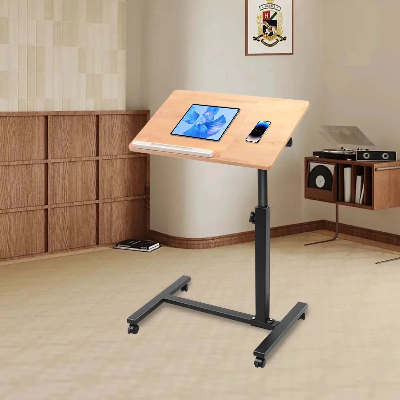58-90cm Adjustable Laptop Desk Movable Computer Table with 4 Lockable Wheels for placing Computers, Laptops, Books, etc from PriceLows™