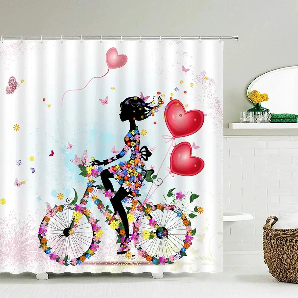 Pink Flower Butterfly Girls Shower Curtains Bathroom Curtain Fabric Waterprood Polyester For Bath Decor Bath Curtain With Hooks from PriceLows™