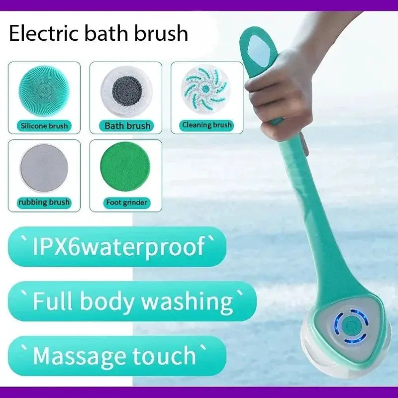 Auto Rotating Electric Waterproof Massage Shower Brush Multi-function Silicone Massage Bath Brush with 5 Large Brush Heads from PriceLows™