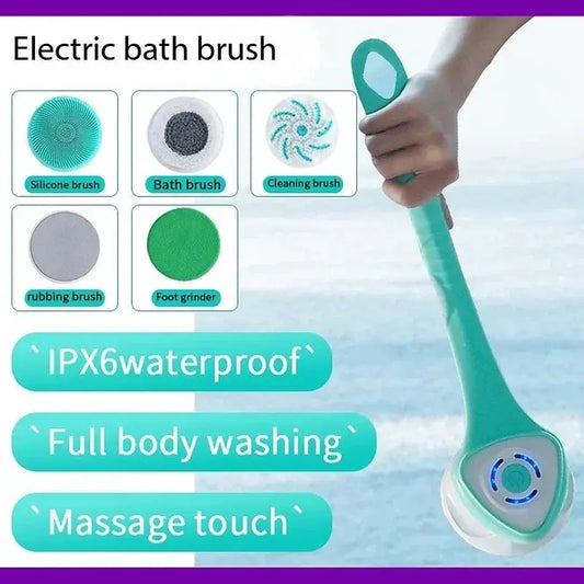 Auto Rotating Electric Waterproof Massage Shower Brush Multi-function Silicone Massage Bath Brush with 5 Large Brush Heads from PriceLows™