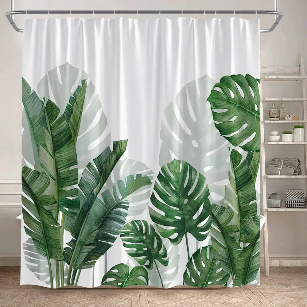 Tropical Leaves Shower Curtain Green Palm Leaf Monstera Plant Bath Curtains Set Polyester Fabric Home Bathroom Decor with Hooks from PriceLows™