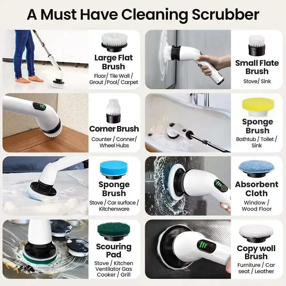 Electric Cleaning Brush | USB Rechargeable | Telescopic Handle | 8 Brush Heads