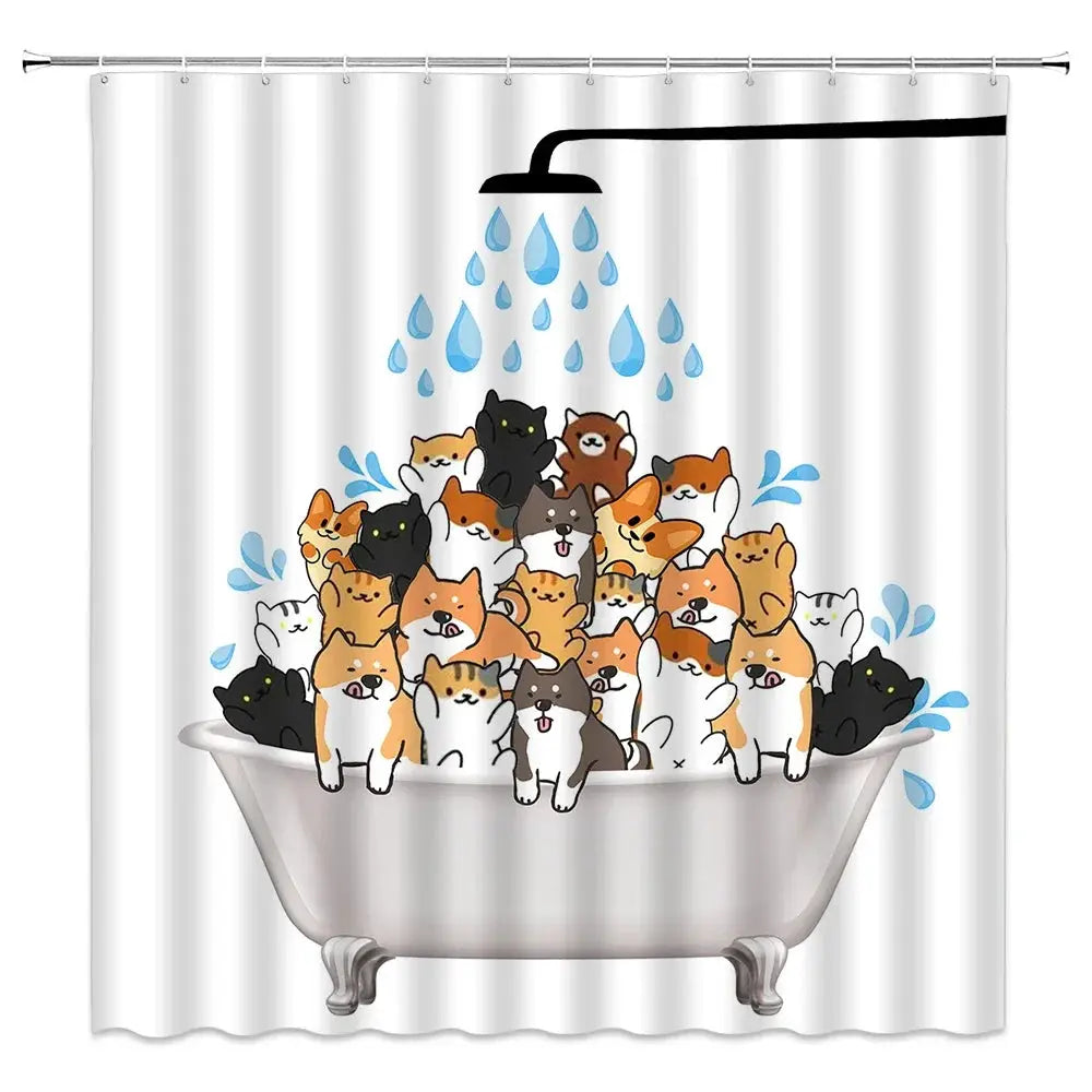Animal Shower Curtain, Cartoon Cat Dog Bathtub Shower Cute Kids Boys Girls Bathroom Decorative Shower Curtains from PriceLows™
