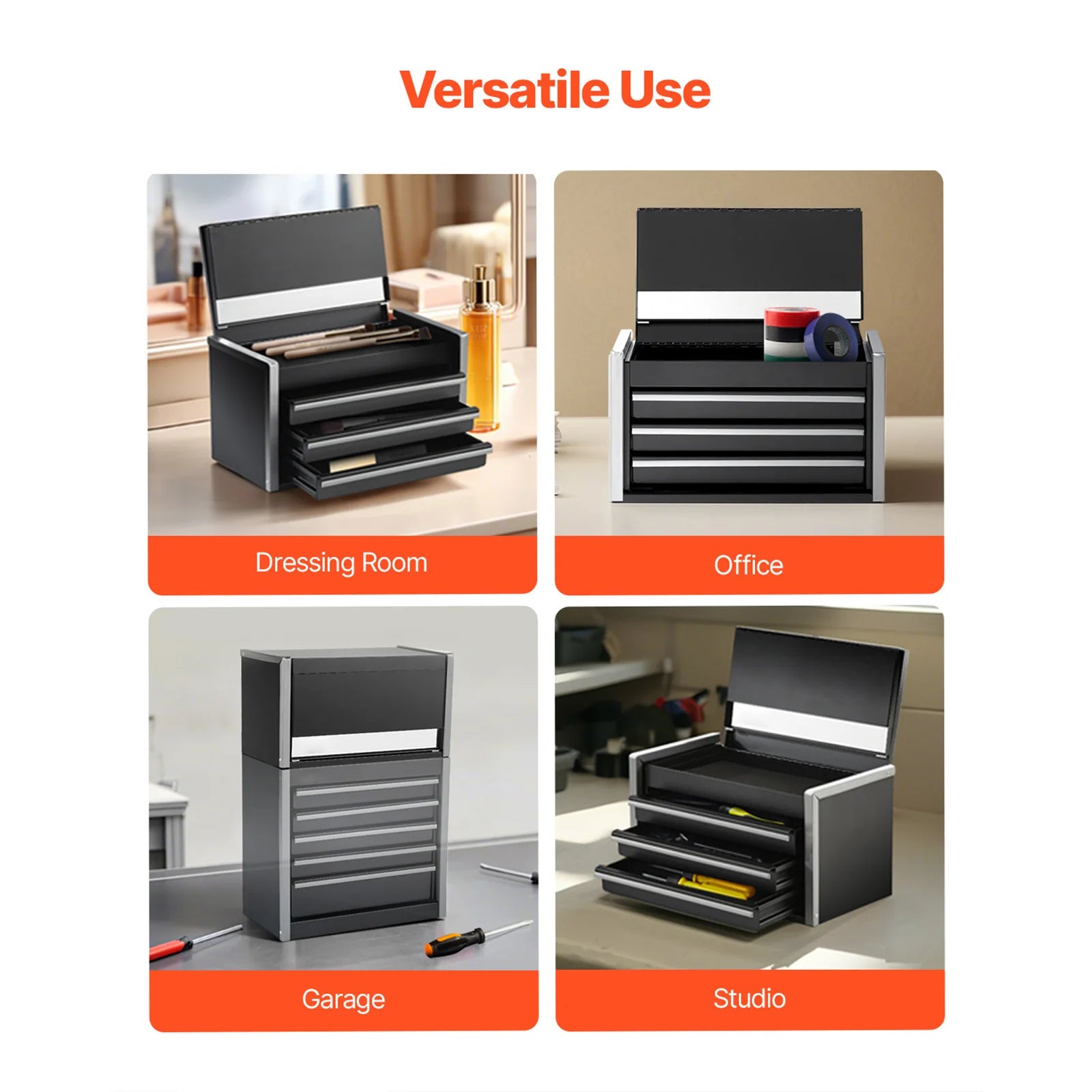 SucceBuy 8.6in 3 Drawers Metal Tool Box Portable Tools Chest with Feet Pads & Ball Bearing Powder Coated Tool Storage for Garage from PriceLows™