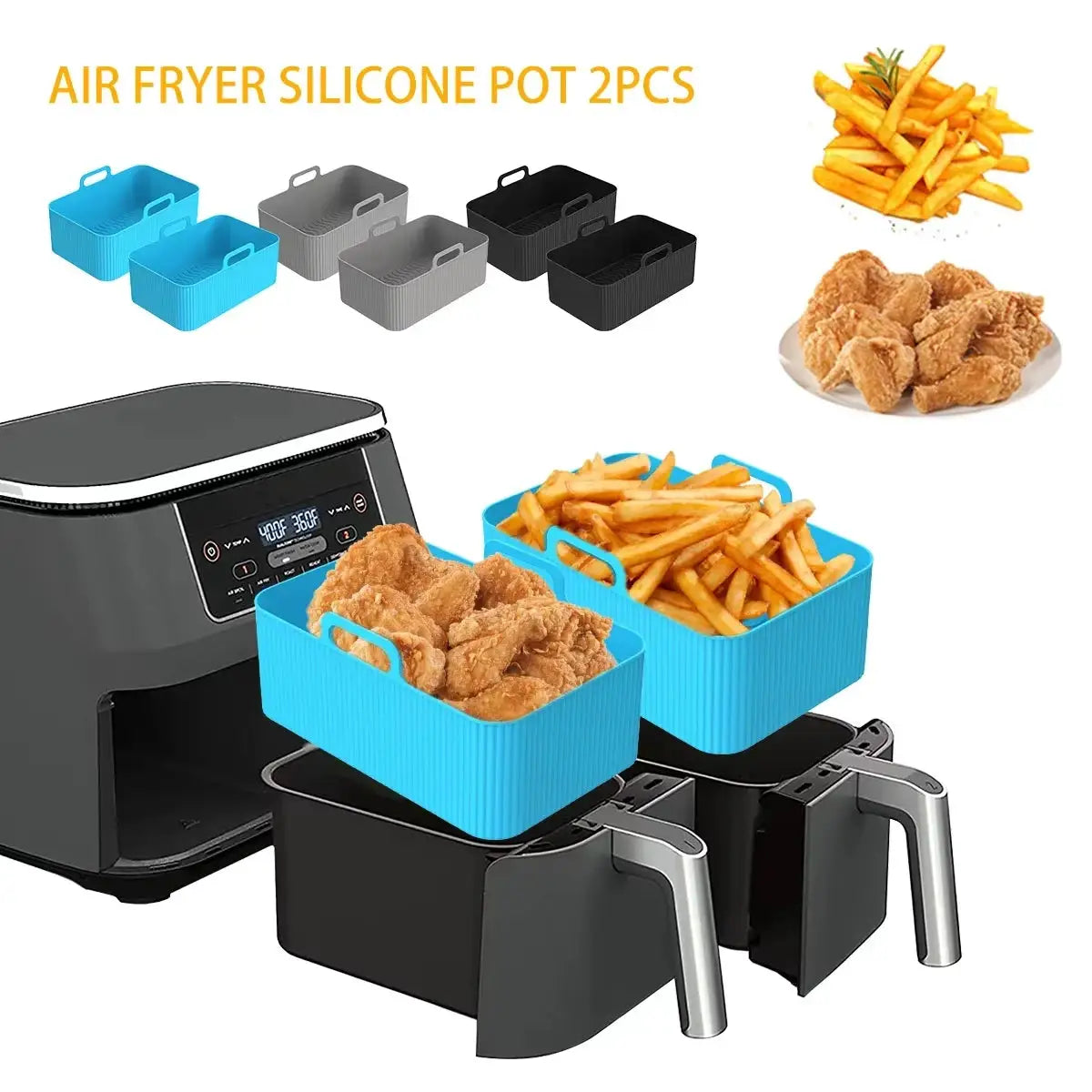 Air Fryer Silicone Pan | Heat Resistant | Rectangle Pan | 2 Pack