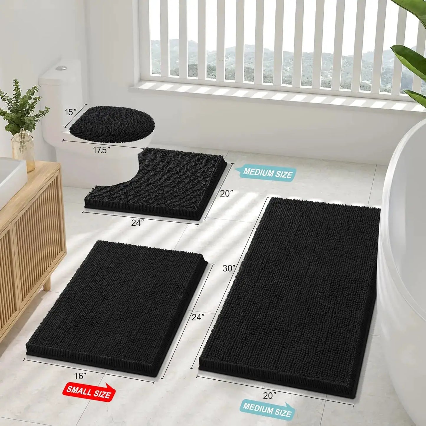 Bathroom Rugs Sets 2 Piece, Soft Absorbent Chenille Machine Washable Non Slip Shaggy Bath Rug Set for Tub, Shower, and F from PriceLows™