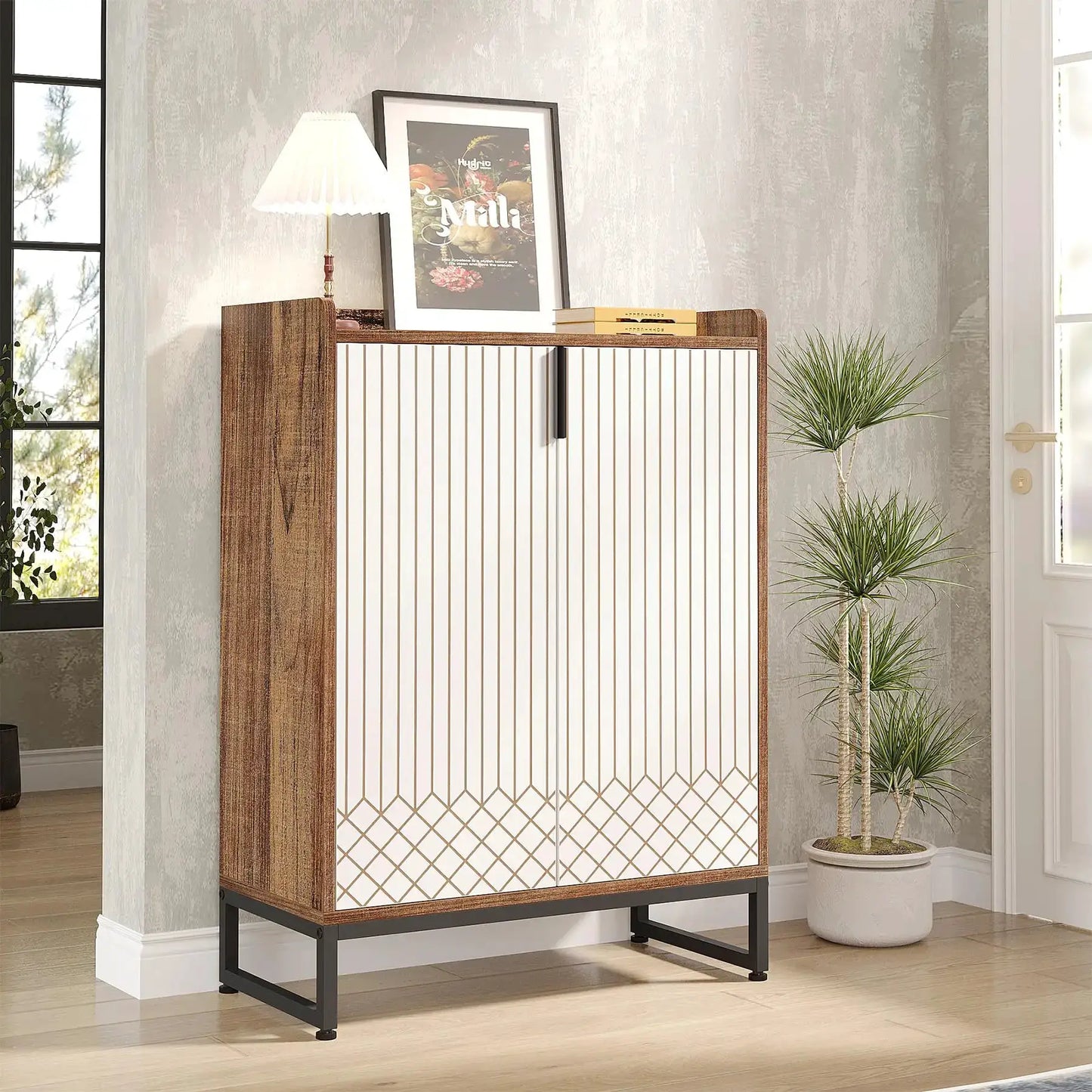Tribesigns White Shoe Cabinets with Doors, 5-Tier Shoe Rack, Wood Storage Cabinet for Bedroom Hallway Living Room from PriceLows™