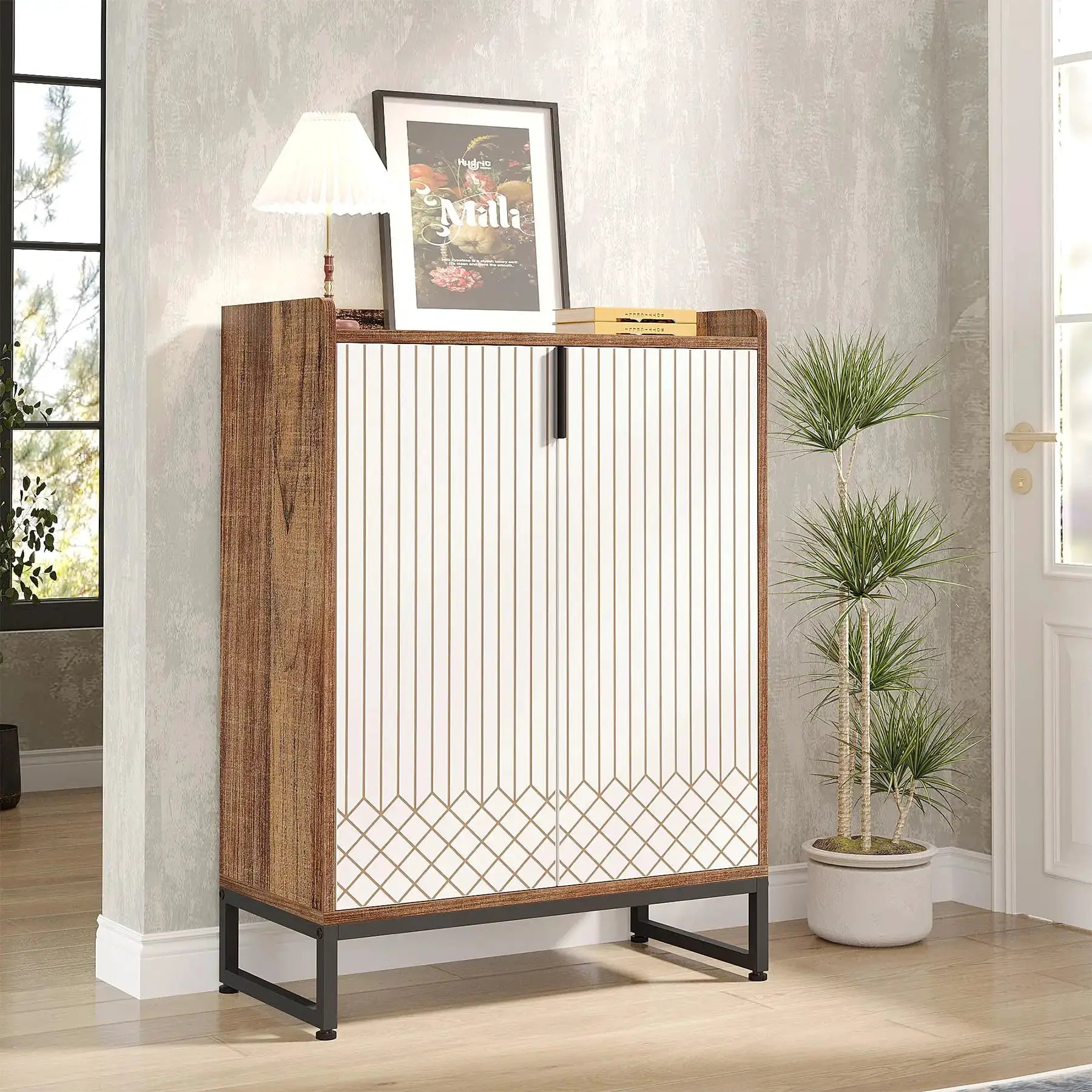 Tribesigns White Shoe Cabinets with Doors, 5-Tier Shoe Rack, Wood Storage Cabinet for Bedroom Hallway Living Room from PriceLows™