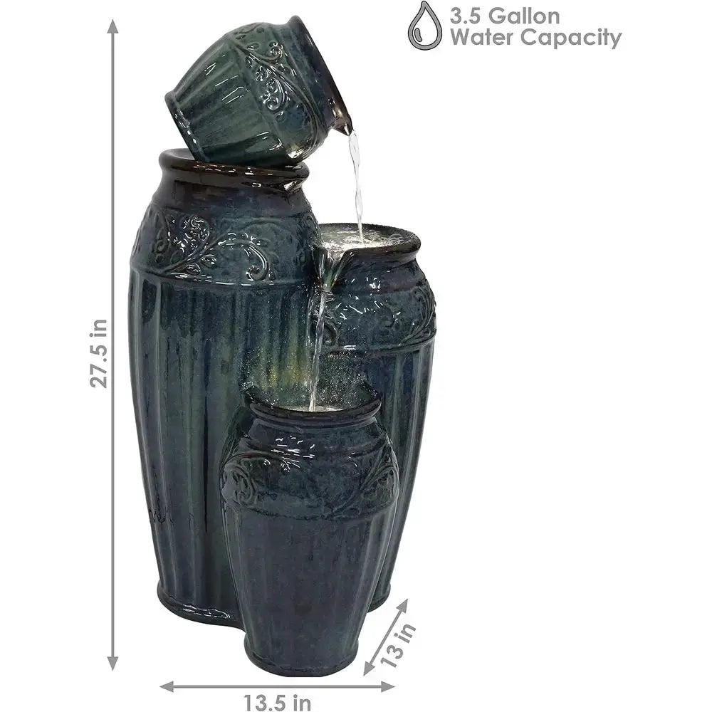 27 Outdoor Ceramic Water Fountain with LED Lights and Adjustable Flow Pump from PriceLows™