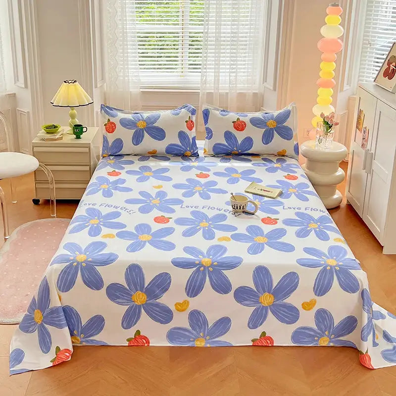 1PC or 3PCS Bed Flat Sheet Pillowcases Bed Cartoon Printed Top Sheets Single/Queen/King Flat Bedsheets Home Bed Linen Sheets from PriceLows™