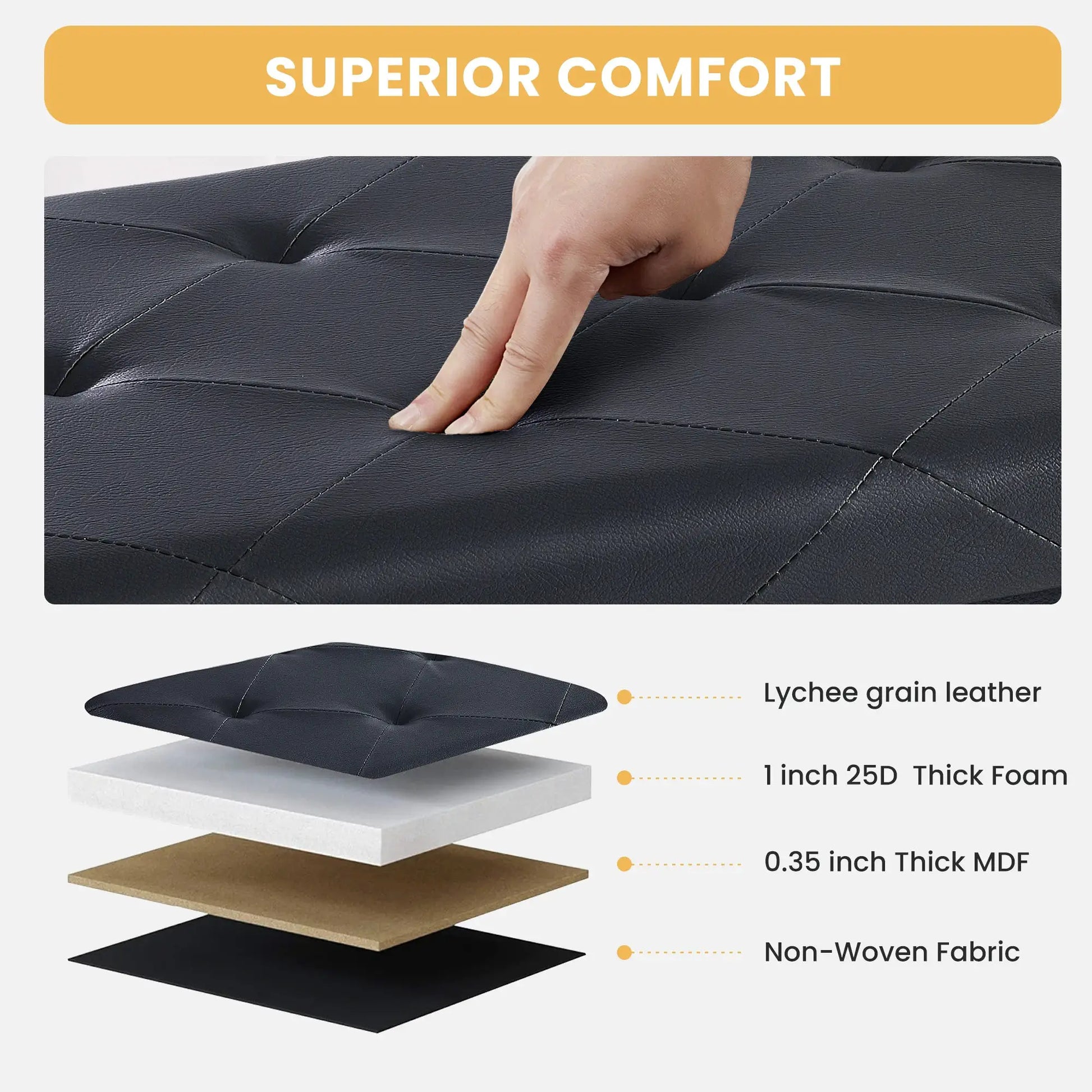 JHK 43 Inches Leather Folding Ottoman Storage Footstool Toy Box Bedroom Bench Load 660 lbs Foot Rest Stool For Living Room from PriceLows™