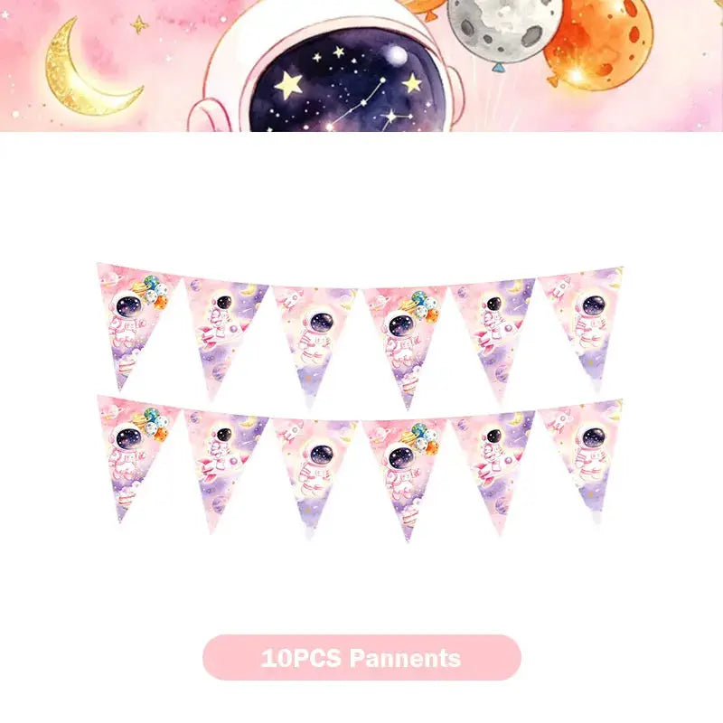 Astronaut Birthday Party Decoration Set | Pink Space | Banner Plate Cups | 61 Pcs