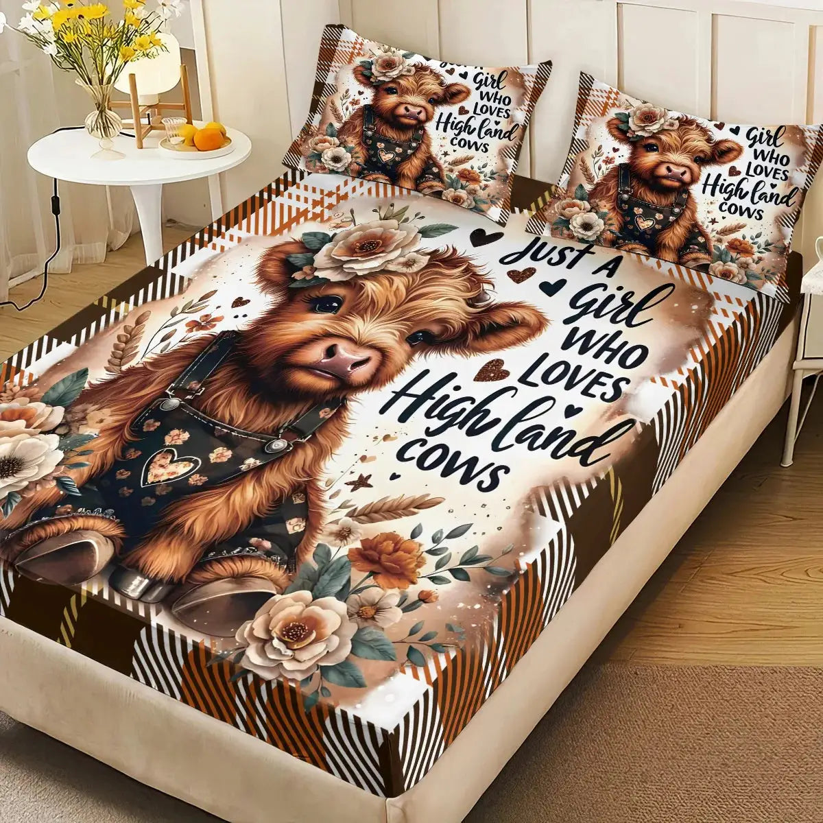 3pcs Cartoon Highland Cow Print Coreless Bed Sheet Set Multi Size Bedcover Bedroom Dormitory Bedding Decoration Machine Washable from PriceLows™