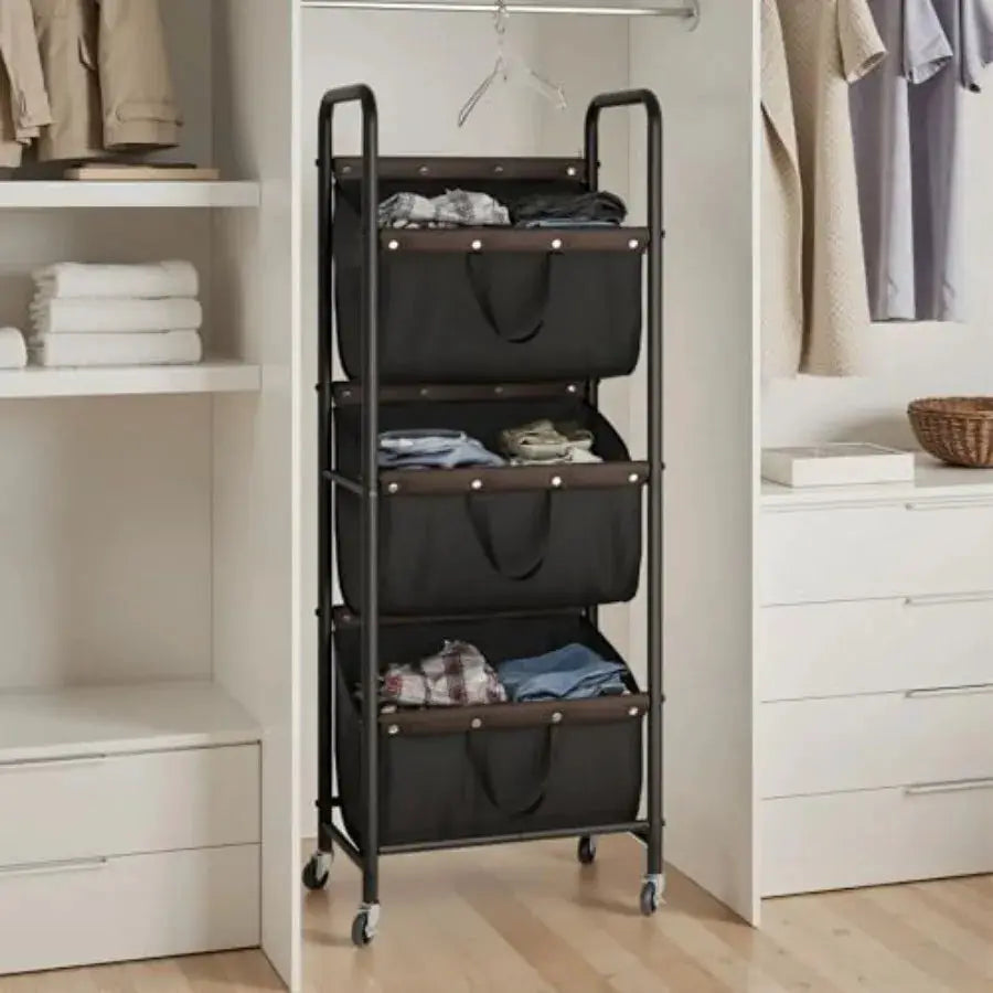 3 Tier Laundry Sorter, Laundry Basket with Wheels, Laundry Room Organization and Storage, 3 Section Rolling Laundry Cart for Do from PriceLows™