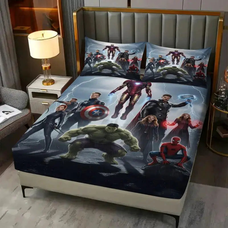 Marvel Avengers Team Fitted Sheet Set Superhero Bed Linen with Pillowcases Deep Pocket Retro Comic Fan Room Kids Room Decor Gift from PriceLows™